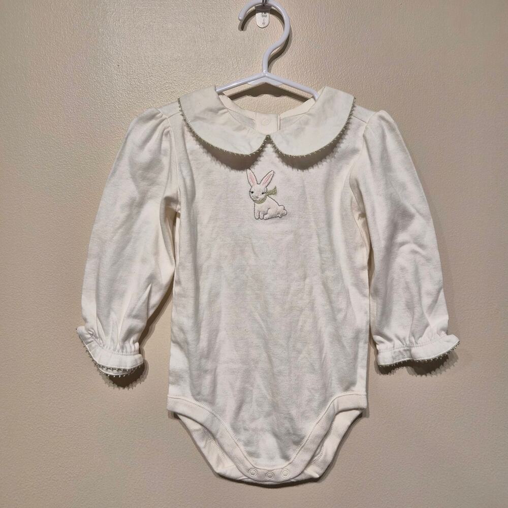 Janie and Jack 12-18 Months White Long Sleeve Bodysuit with Rabbit NWT